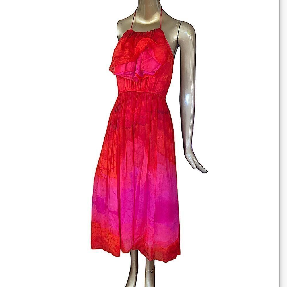 Tracy Reese Red and Pink Midi Dress